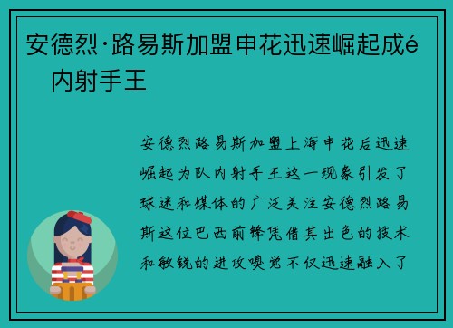 安德烈·路易斯加盟申花迅速崛起成队内射手王